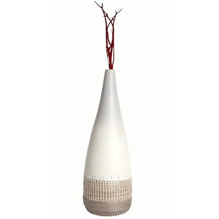 31.5 Spun Bamboo And Coiled Seagrass Patterned Vase, White, Large